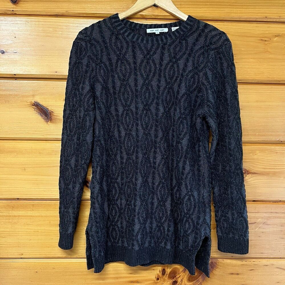Anthropology eight eight eight Cable Knit Sweater Gray & Black Cotton L
